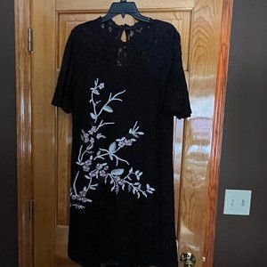 SLNY Embroidered Black Overlay Dress